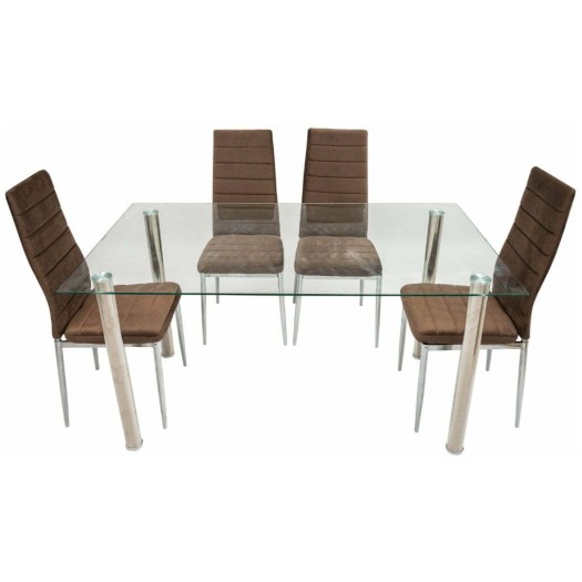 Set masa sticla MB-74 cu 4 scaune S-152 maro