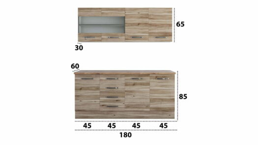 Bucatarie Alfa cu blat termic si vitrina, 180x210x60 cm, lyon - imagine 4