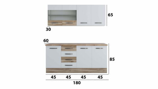 Bucatarie Alfa cu blat termic si vitrina, 180x210x60 cm, alb/lyon - imagine 4