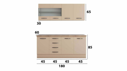 Bucatarie Alfa cu blat termic si vitrina, 180x210x60 cm, cappuccino - imagine 5