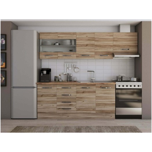 Bucatarie Alfa cu blat termic si vitrina, 240x210x60 cm, lyon