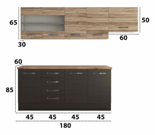 Bucatarie Alfa cu blat termic si vitrina, 240x210x60 cm, wenge/lyon - imagine 5