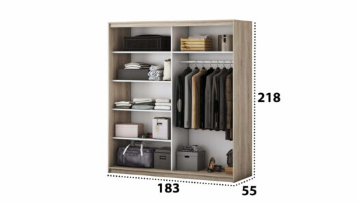Compartimentare si Dimensiuni Dressing Dormitor Beta SonomaAlb cu dulap 183 cm lungime si pat compatibil 140x200 cm 1