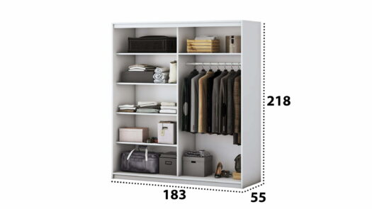 Dimensiuni si Compartimentare Dormitor Beta AlbSonoma cu dulap 183 cm lungime si pat compatibil 140x200 cm