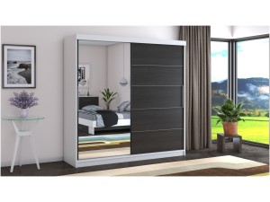 Dressing Beta alb/wenge 200x200x58 cm cu oglinda