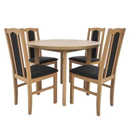 Prezentare Set masa cu 4 scaune tapitate MB 12 Poli2 si S 37 Boss7 S11 Sonoma lemn masiv de fag si stofa scaled 1