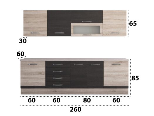 Bucatarie Alfa 260, cu vitrina, wenge/sonoma, blat termic travertin - imagine 8