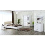 Dormitor Solano 120 cm Alb cu pat tapitat crem 140 x 200 cm scaled 1