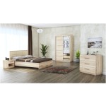 Dormitor Solano cu dulap de 120 cm Sonoma cu pat tapitat crem 140 x 200 cm scaled 1