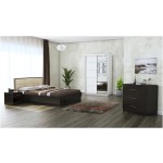 Dormitor Solano cu dulap de 120 cm WengeAlb cu pat tapitat crem 140 x 200 cm scaled 1