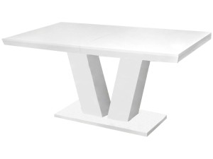 Masa extensibila V 160x75x90 cm, culoare alb, lemn masiv, blat din MDF
