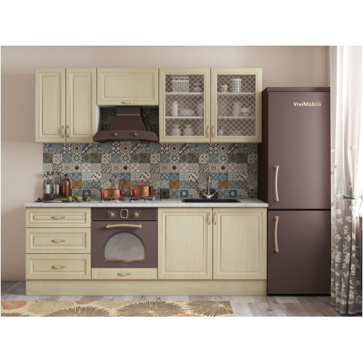 Bucatarie Grand 200, Bej, Fronturi MDF, corp din PAL