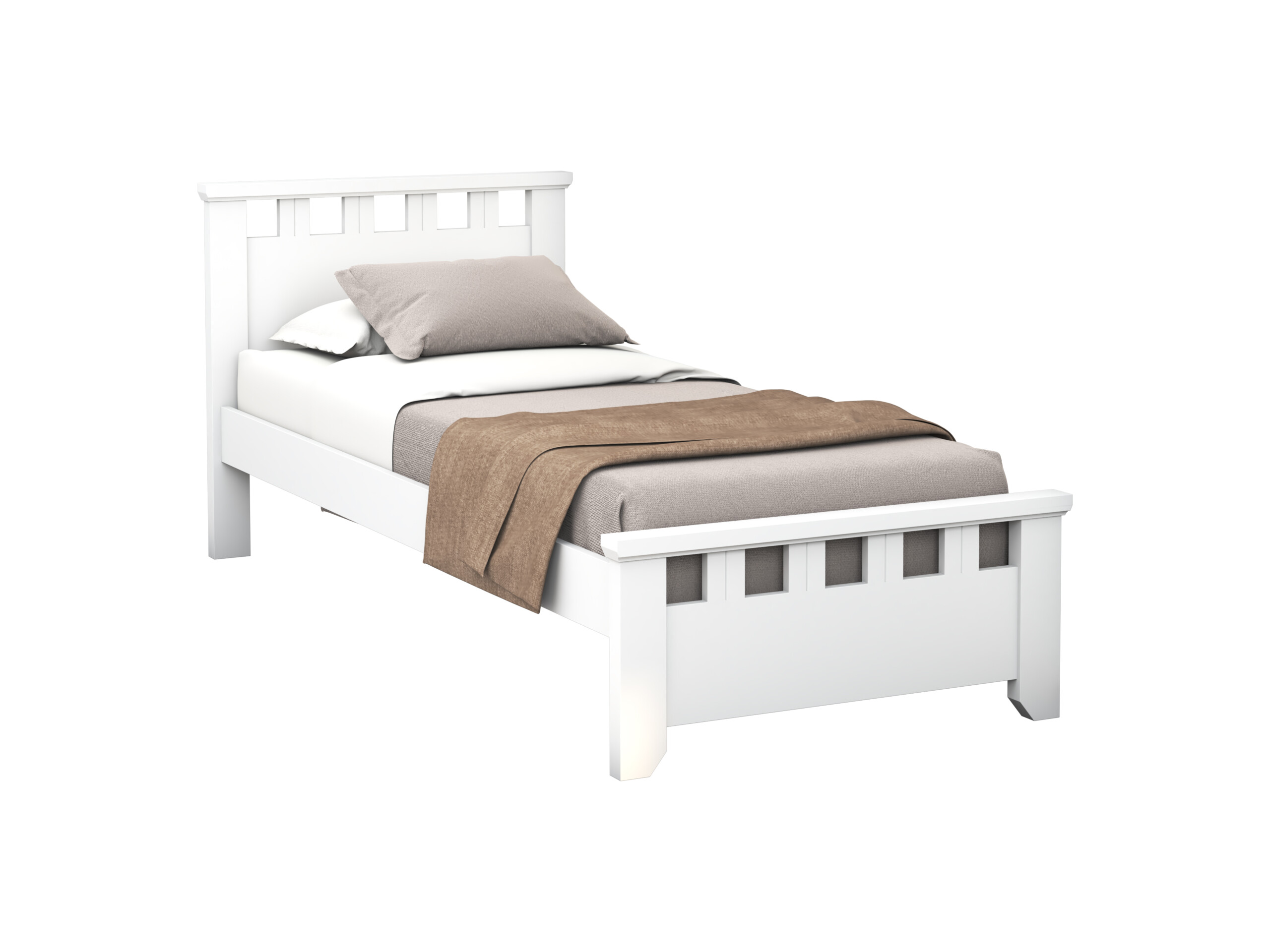 Pat Lenka, 90x200 cm, cu tablie, MDF, lemn masiv Fag, Alb - imagine 2