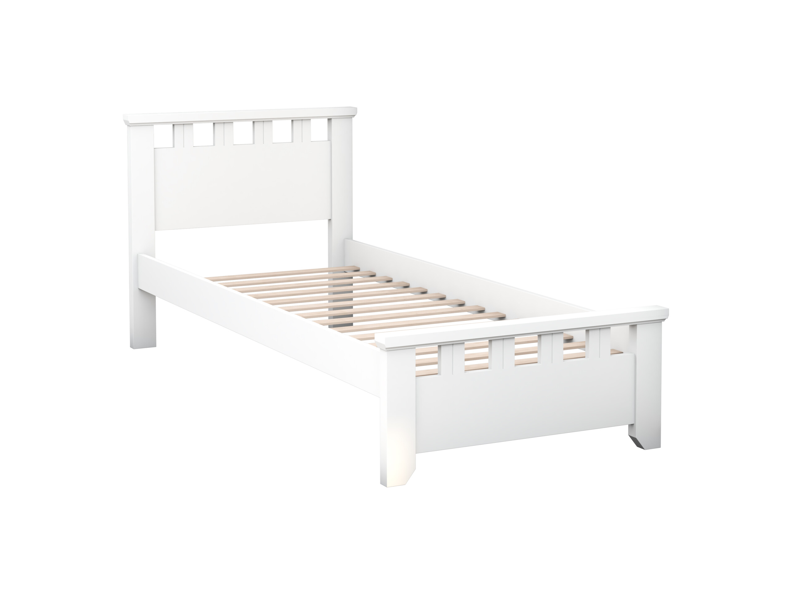 Pat Lenka, 90x200 cm, cu tablie, MDF, lemn masiv Fag, Alb - imagine 4