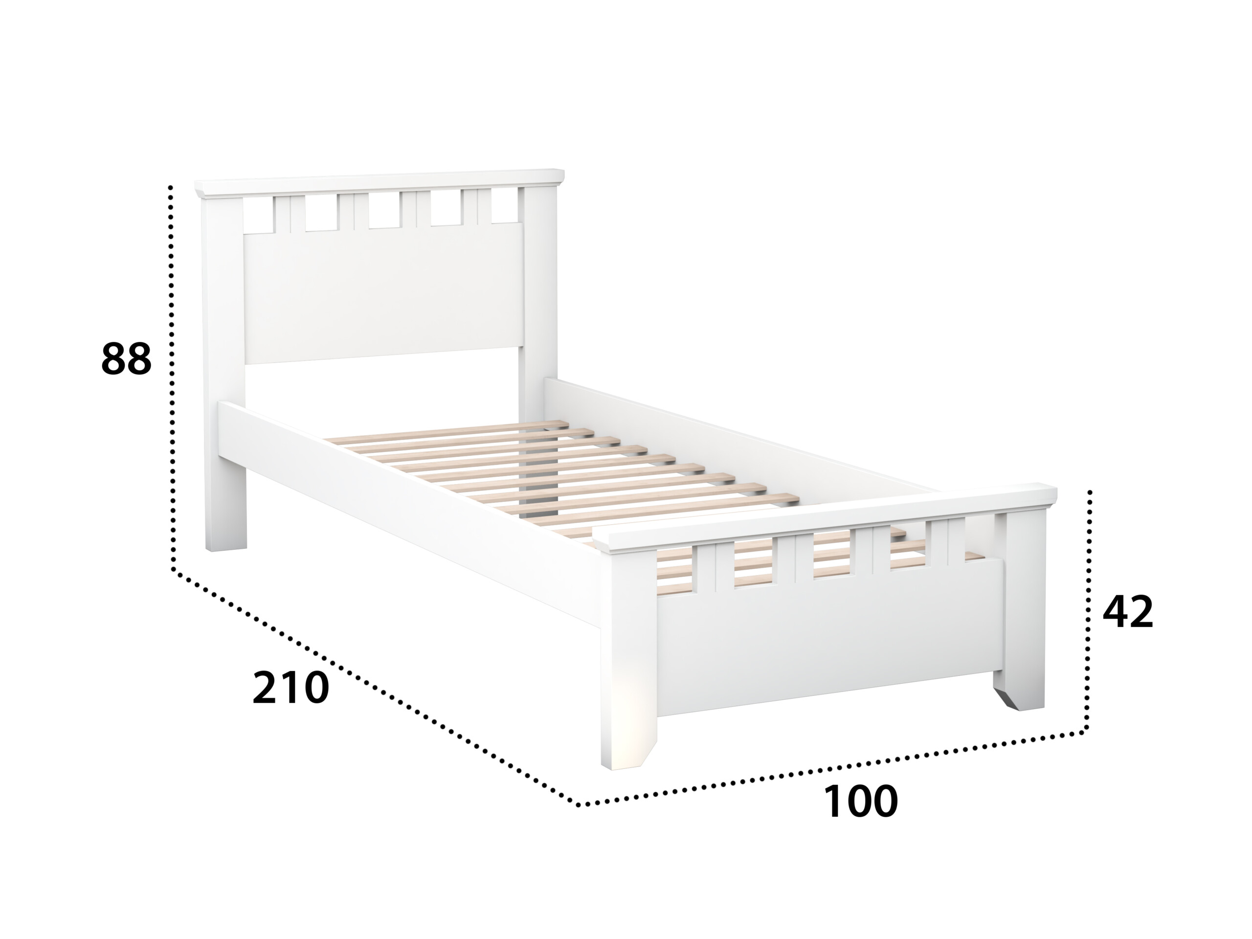 Pat Lenka, 90x200 cm, cu tablie, MDF, lemn masiv Fag, Alb - imagine 3