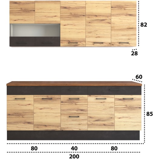 Bucatarie Greta 200 cm, stejar/antracit, blat termic travertin - imagine 6