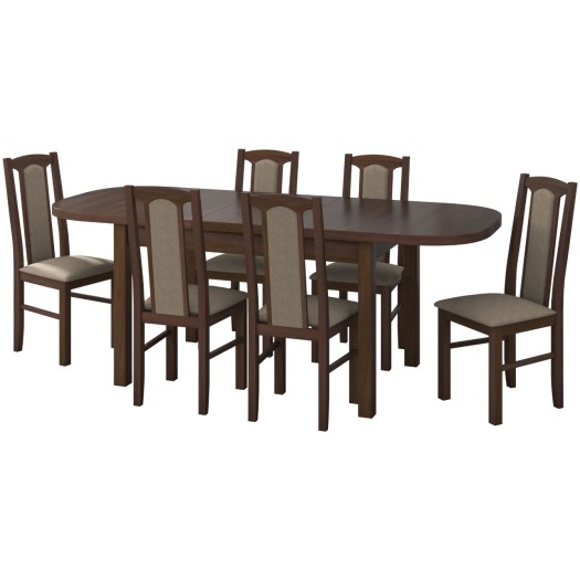 Set masa extensibila 160 x 200 cm cu 6 scaune tapitate, MB-12 Venus 1 si S-37, nuc, lemn masiv de fag, stofa - imagine 2