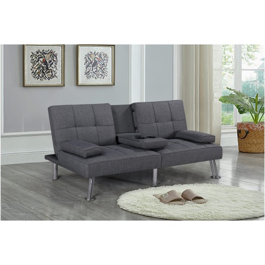 Canapea extensibila Petra, material textil, gri, 158x81x73 cm