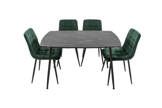 Set Masa MB-88, Negru,120x75x80 cm, cu 4 Scaune S-205 Verde, 88x43x48 cm
