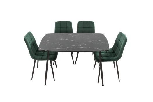 Set Masa MB-88, Negru,120x75x80 cm, cu 4 Scaune S-205 Verde, 88x43x48 cm - imagine 2