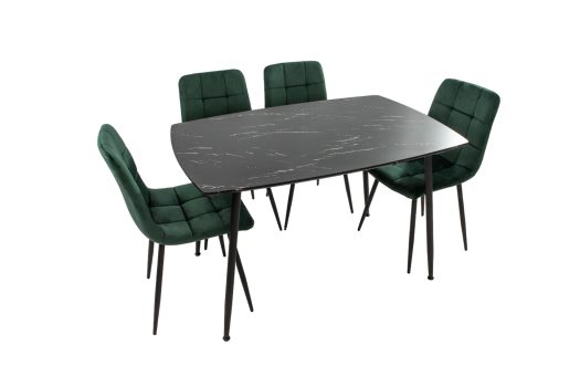 Set Masa MB-88, Negru,120x75x80 cm, cu 4 Scaune S-205 Verde, 88x43x48 cm - imagine 3