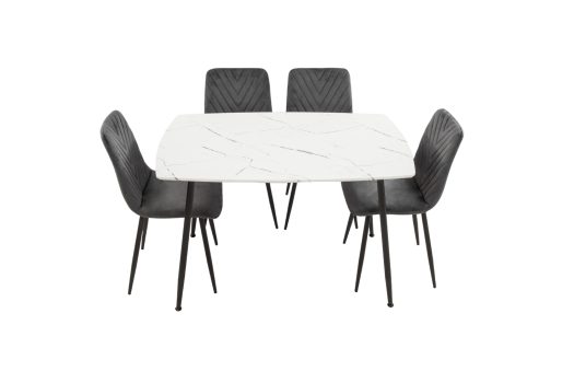 Set Masa MB-88, Alb, 120x75x80 cm, cu 4 Scaune S-206 Gri, 88x43x48 cm