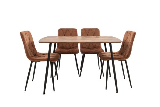 Set Masa MB-88, Stejar, 120x75x80 cm, cu 4 scaune S-207 Maro, 88x43x48 cm - imagine 2