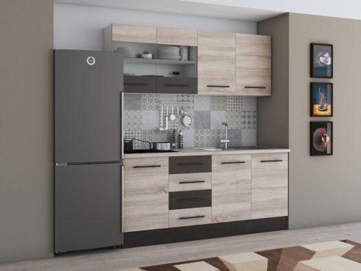 Bucatarie Alfa 180, cu vitrina, sonoma/wenge, blat termic travertin - imagine 3