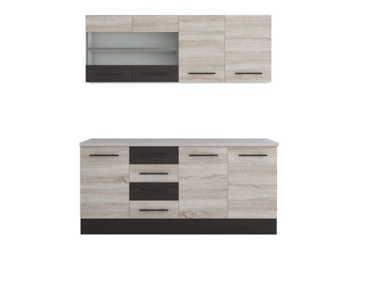 Bucatarie Alfa 180, cu vitrina, sonoma/wenge, blat termic travertin - imagine 4
