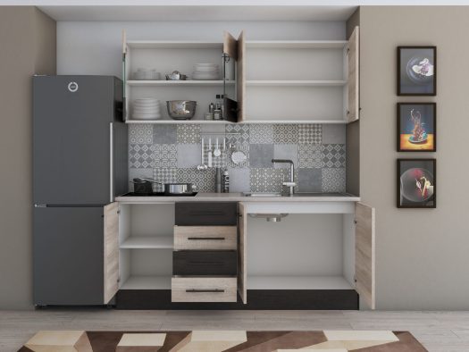 Bucatarie Alfa 180, cu vitrina, sonoma/wenge, blat termic travertin - imagine 2