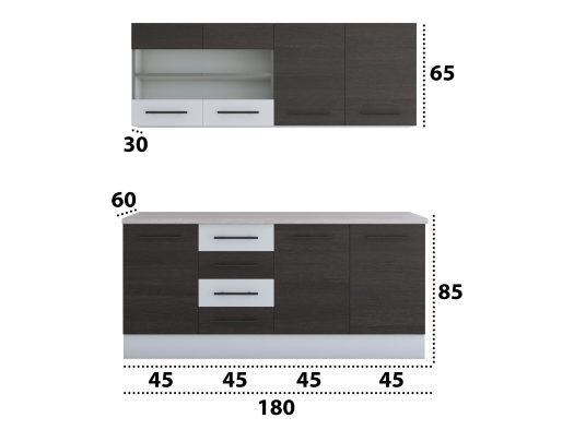 Bucatarie Alfa 180, cu vitrina, wenge/alb, blat termic travertin - imagine 5