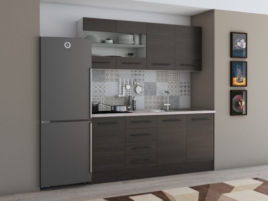 Bucatarie Alfa 180, cu vitrina, wenge, blat termic travertin - imagine 3