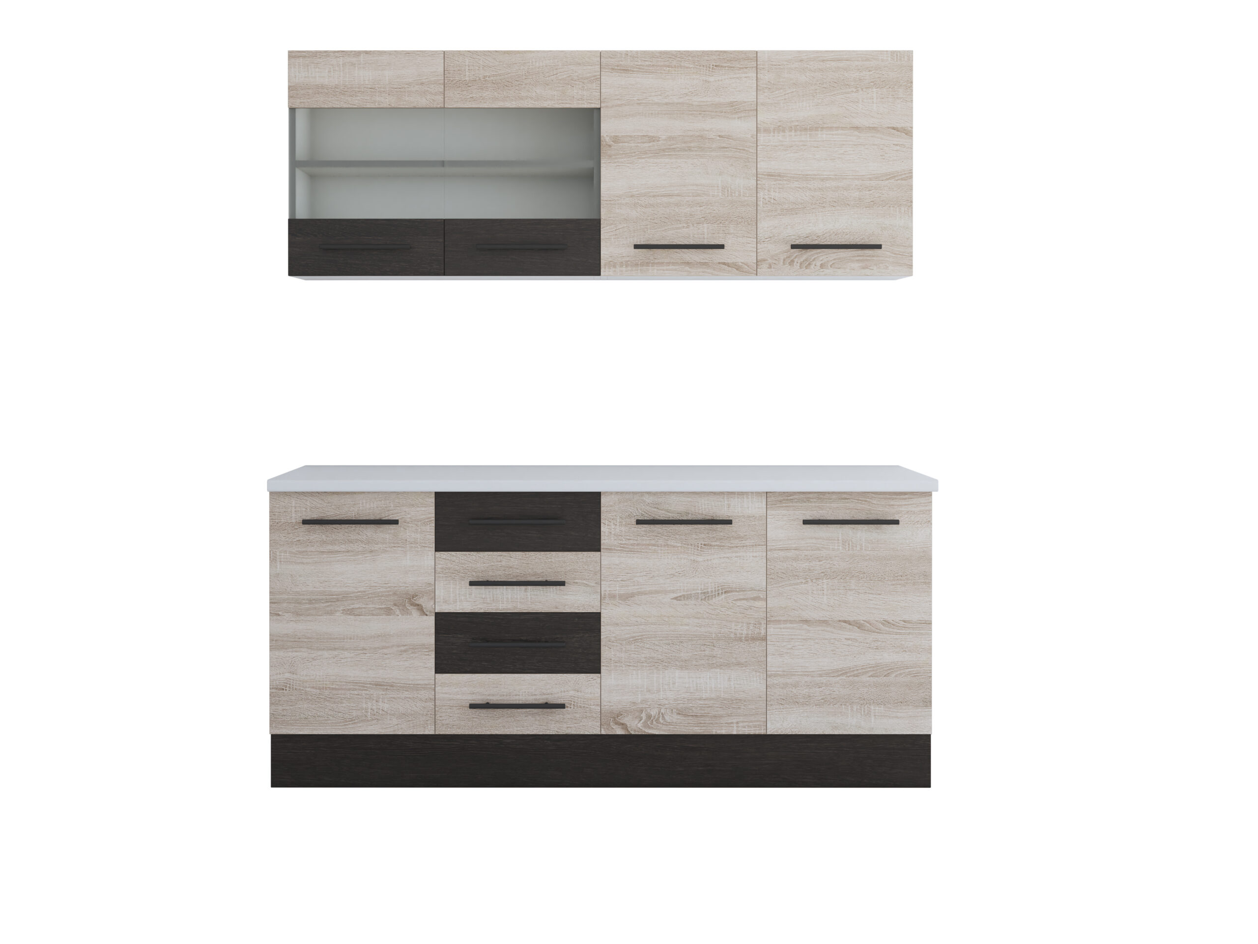 Bucatarie Alfa 180, cu vitrina, sonoma/wenge, blat termic alb - imagine 4