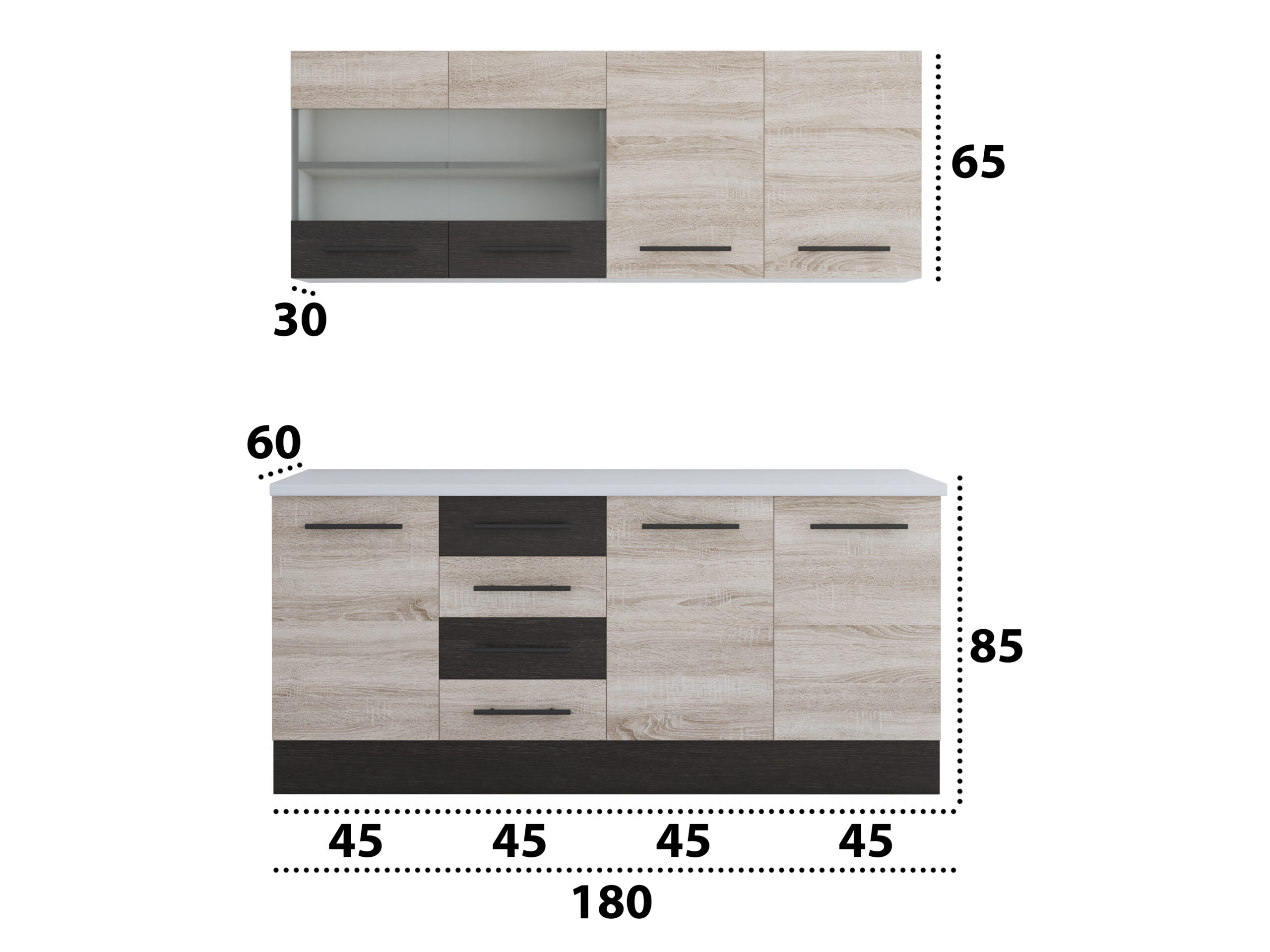 Bucatarie Alfa 180, cu vitrina, sonoma/wenge, blat termic alb - imagine 5