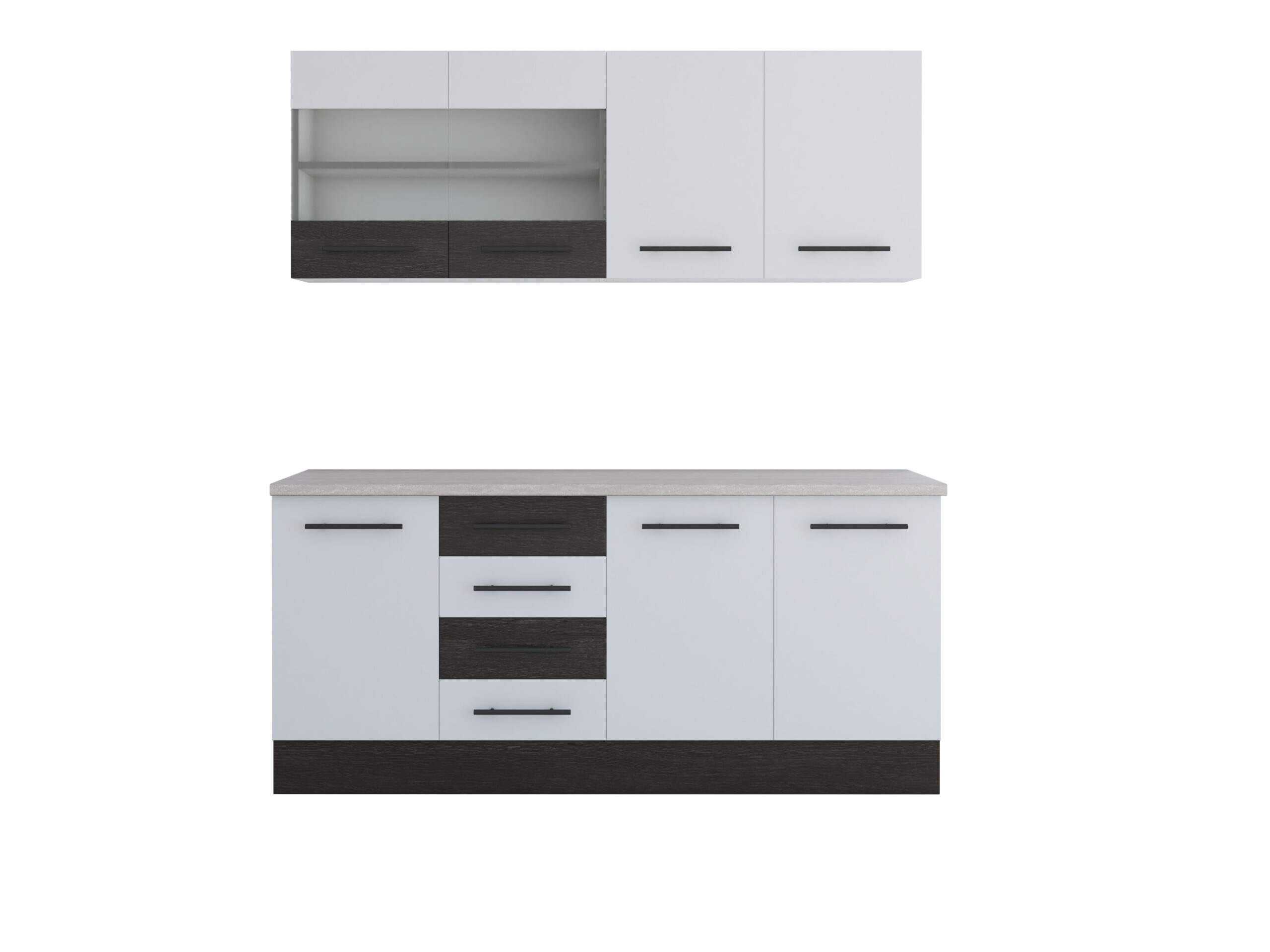 Bucatarie Alfa 180, cu vitrina, alb/wenge, blat termic travertin - imagine 4